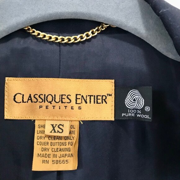 Classiques‎ Entier 100% Wool Vintage Navy Blue Women's Blazer. Size Petite XS - Picture 8 of 13